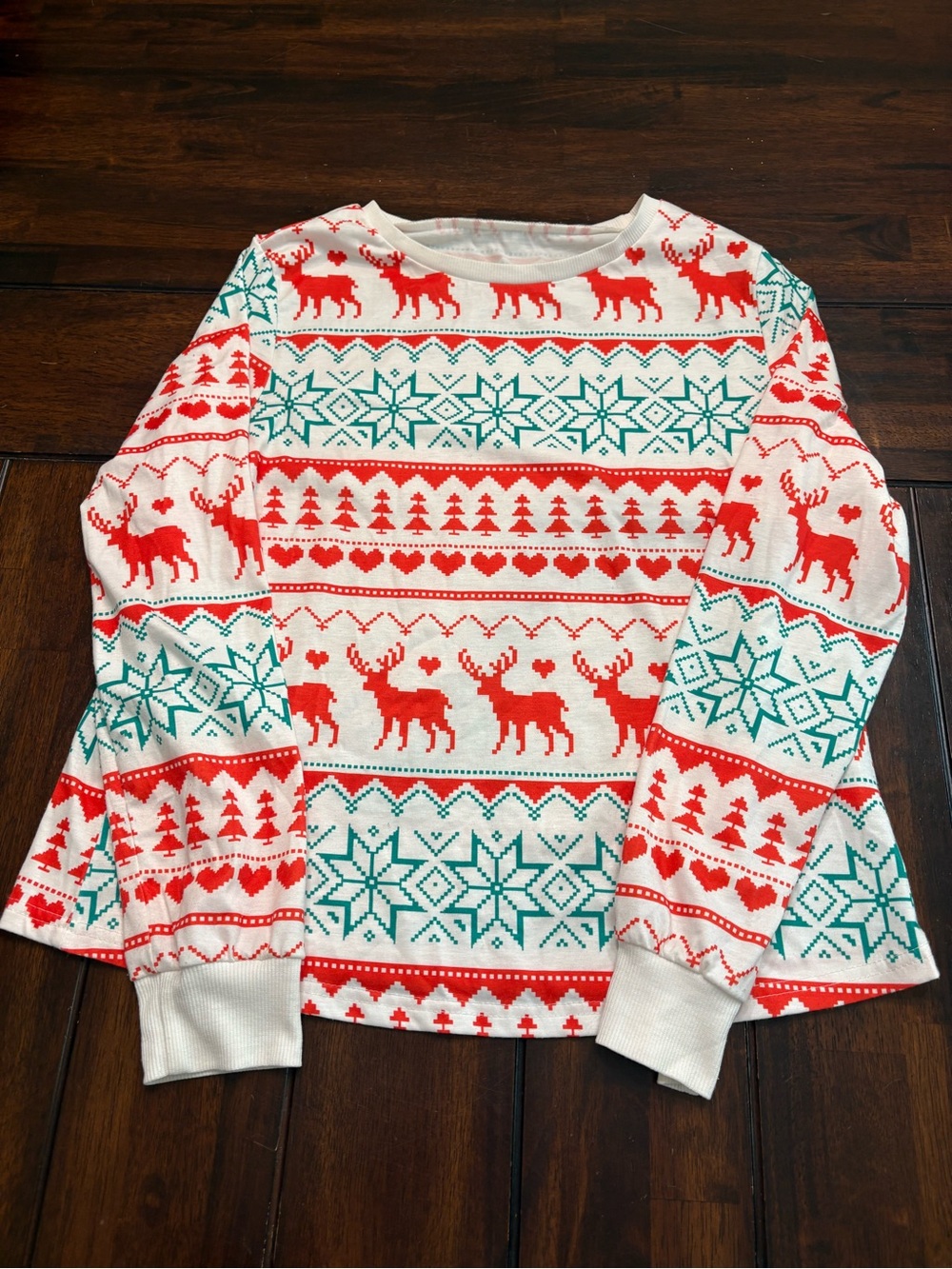 Women’s Holiday Crewneck Sweater in White, Red & Teal